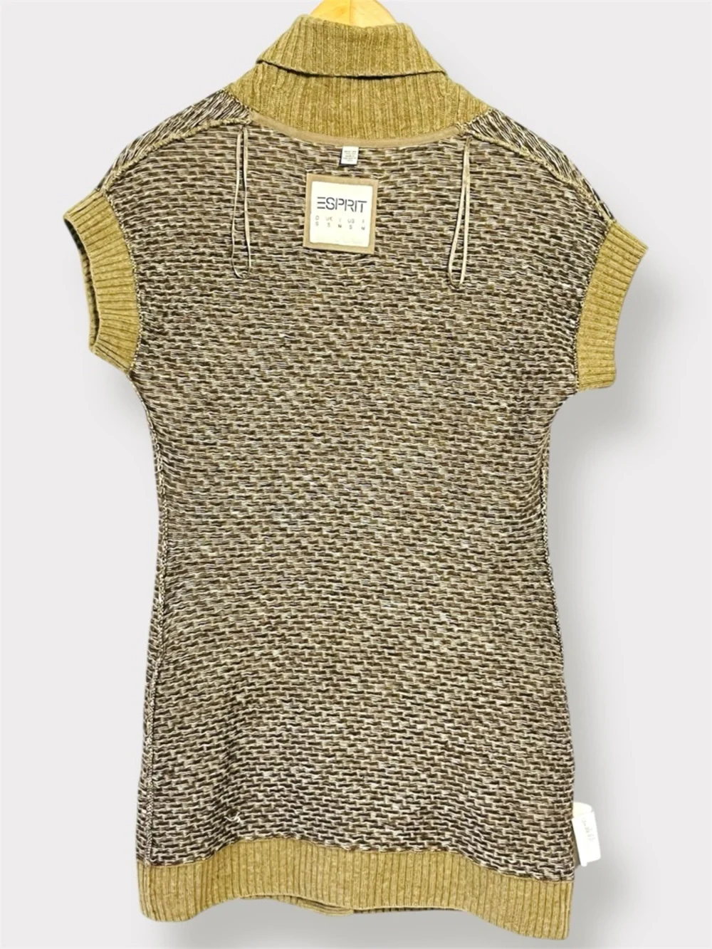 Esprit Y2K Short Sleeve Belted Cardigan Geometric Taupe Cream Black Size S - Picture 9 of 13